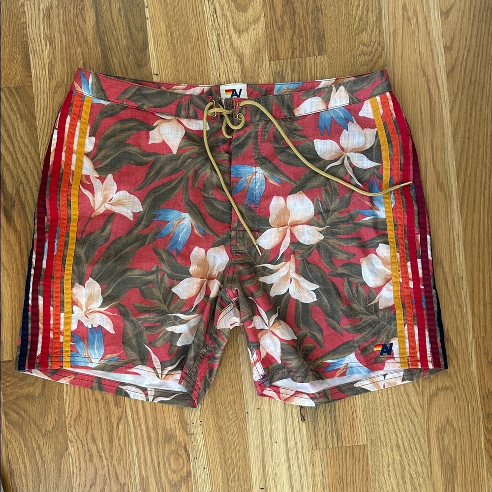 Aviator Nation Floral Print Swim Shorts with Drawstring